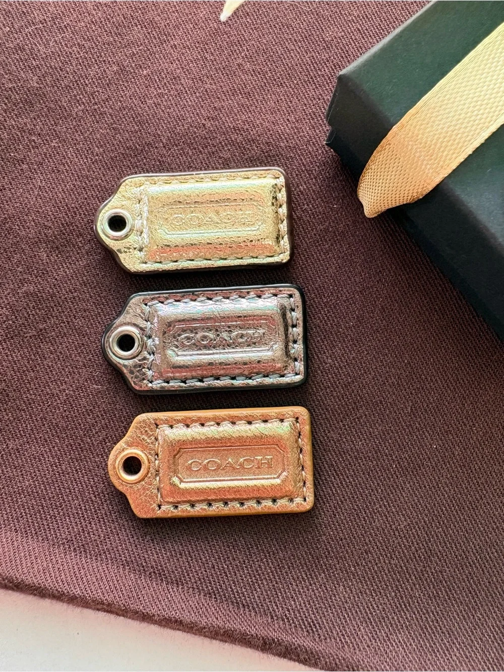 Y2K Coach RARE SET OF 3 | Mixed Metals Metallic Leather Hangtags Bag Charms